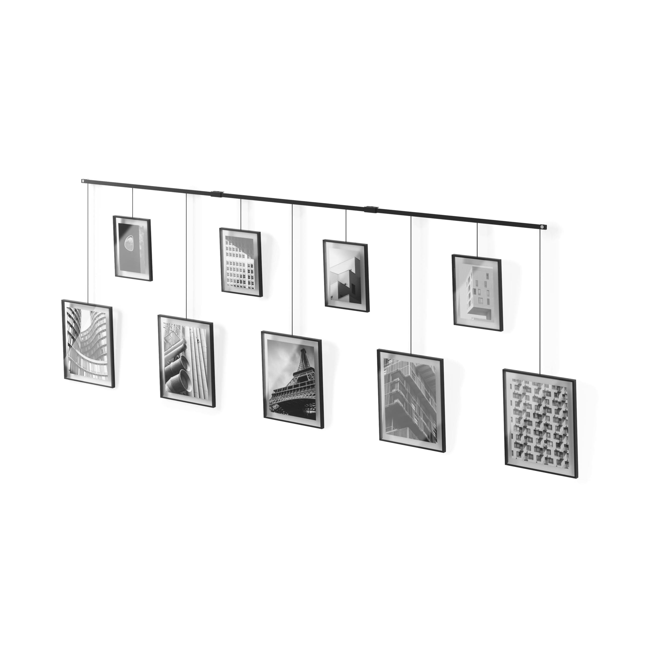 Umbra Exhibit Picture Frame Gallery Set, Adjustable Wall Collage Displays Nine Photos (Four 5x7 and Five 8x10), Set of 9, Black
