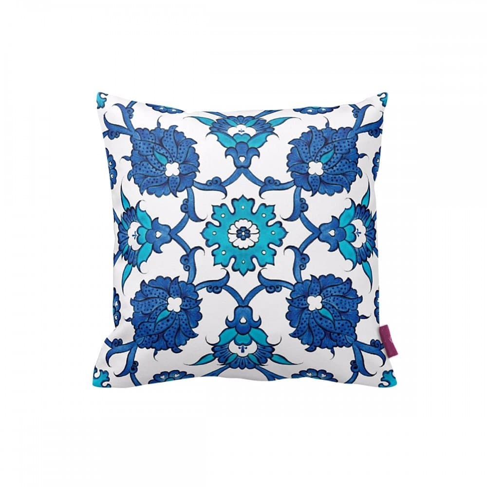 Decorative Turkish iznik Tile Cini Designs Home Decor Double Side Design Throw Pillow Case Cushion Covers Square Navy Blue 18"x18" BC323