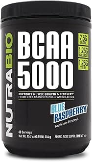 BCAA 5000 Powder - Vegan Fermented BCAAs - Supports Lean Muscle Growth, Recovery, Endurance - 60 Servings - Blue Raspberry