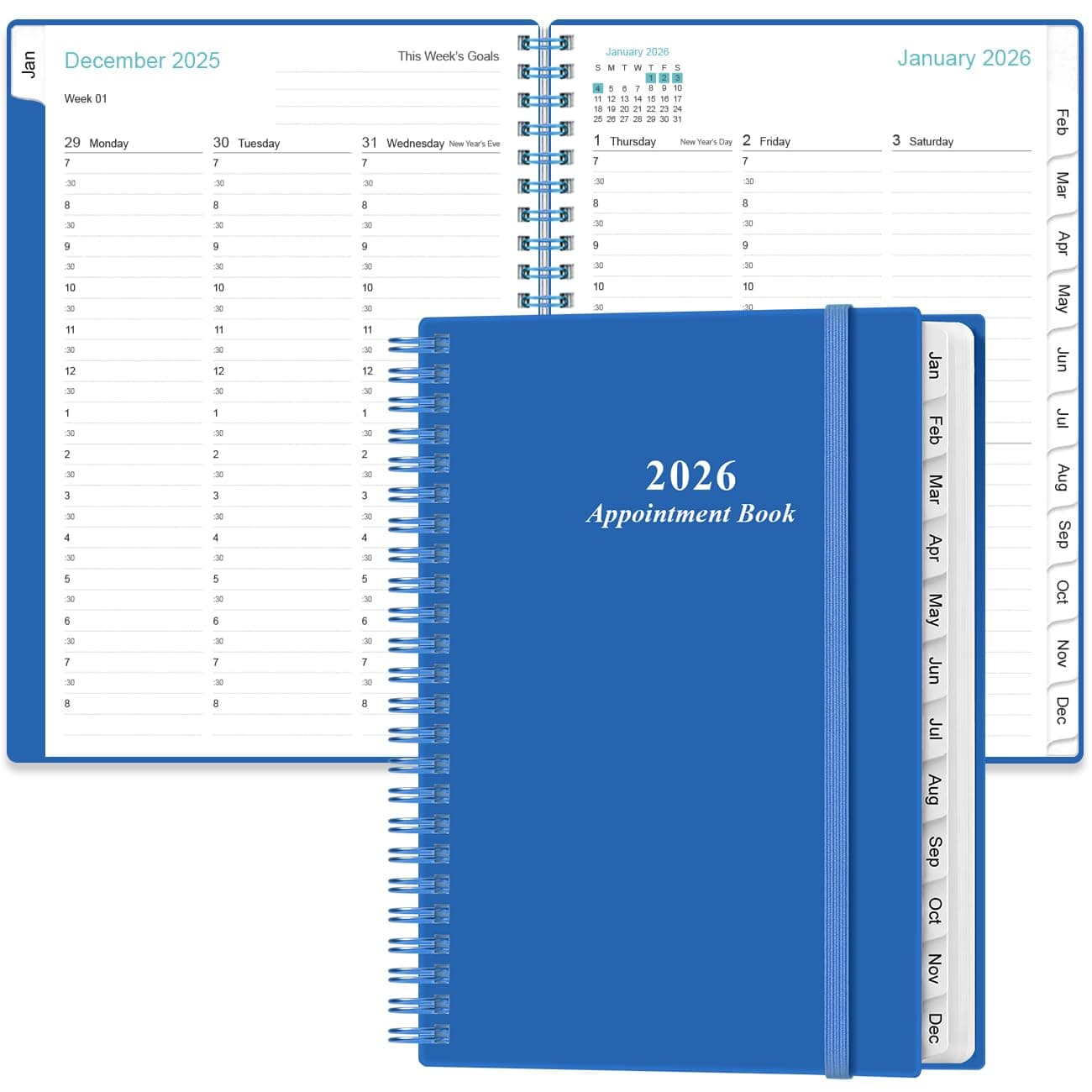 2026 Appointment Book & Planner - A5 Daily Hourly Planner from January 2026 - December 2026, Weekly Appointment Book with 30-Minute Interval, Medium 6.4" x 8.5", Blue