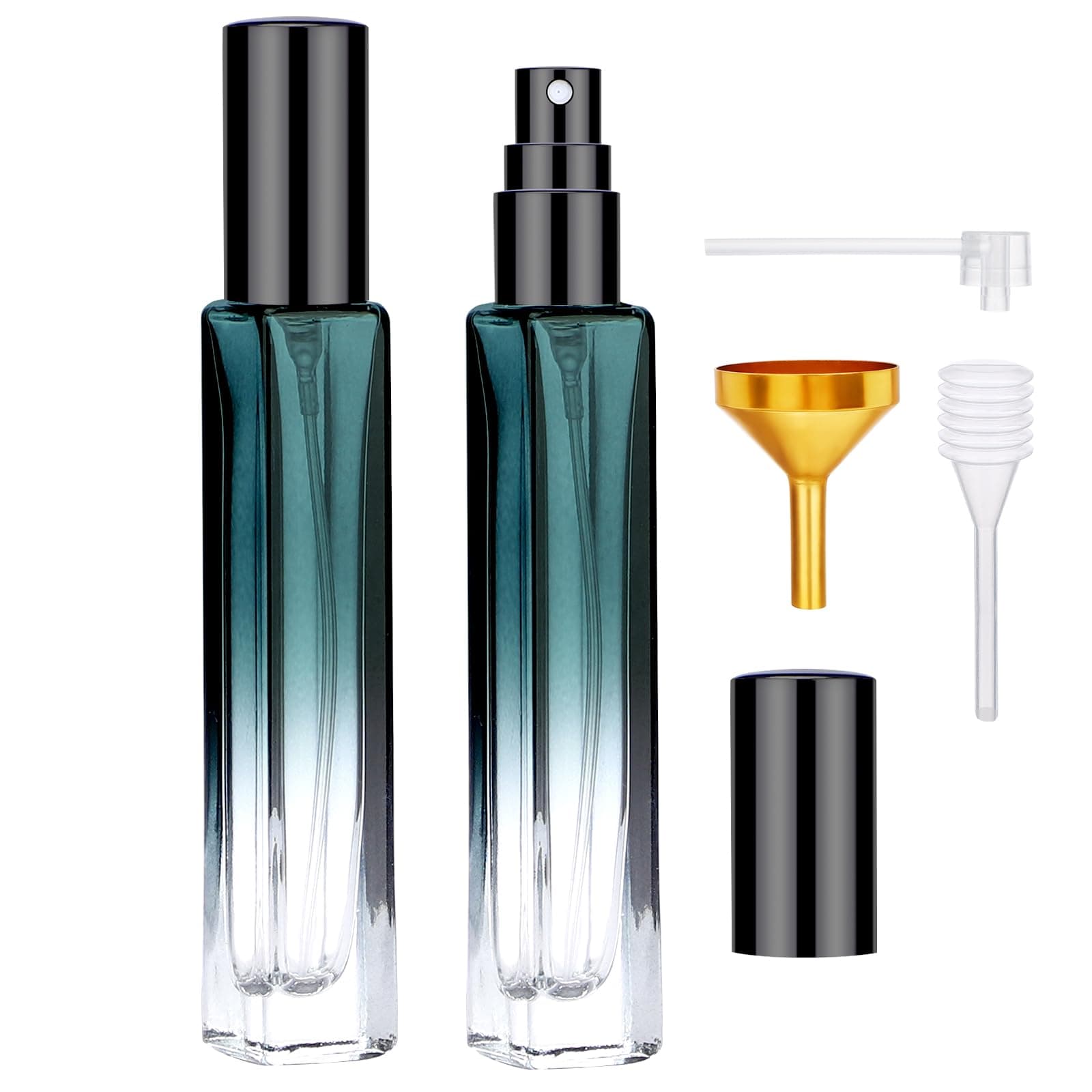 Atomizer Sprayer Set - 2pcs 10ML Refillable Mini Glass Perfume Spray Bottles with Funnel and Pipette, Portable Travel Cologne Sprayer Gradient Green
