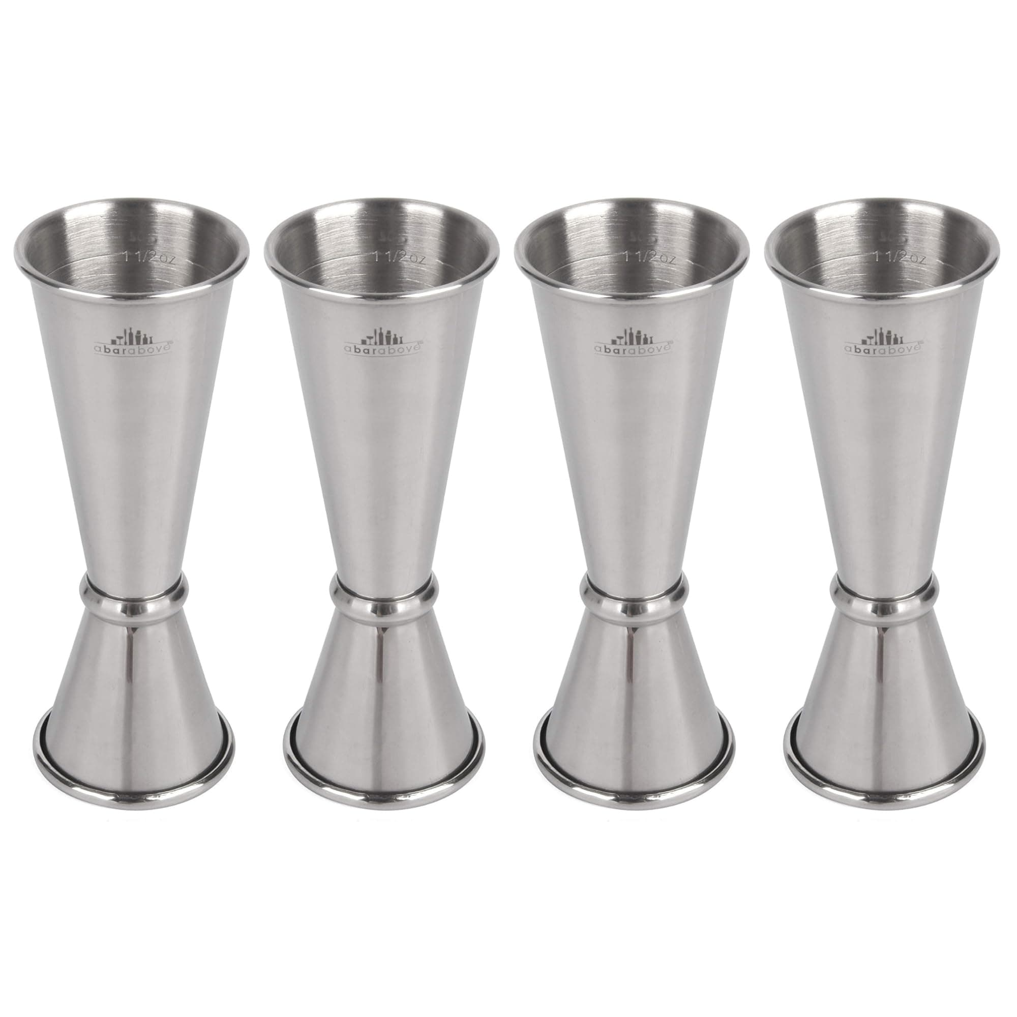 A Bar Above Premium Japanese Jigger with 8 Measurements Inside - Rolled Lip, Double Jigger for Bartending & Measuring Cocktails - Professional & Heavy-Duty 304 Stainless Steel Cocktail Jigger 1oz/ 2oz