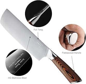Aroma House Nakiri Knife, 7 Inch, Kitchen Knife, Vegetable Knife, Chef's Knife, High-Carbon Stainless Steel, Ergonomic Handle