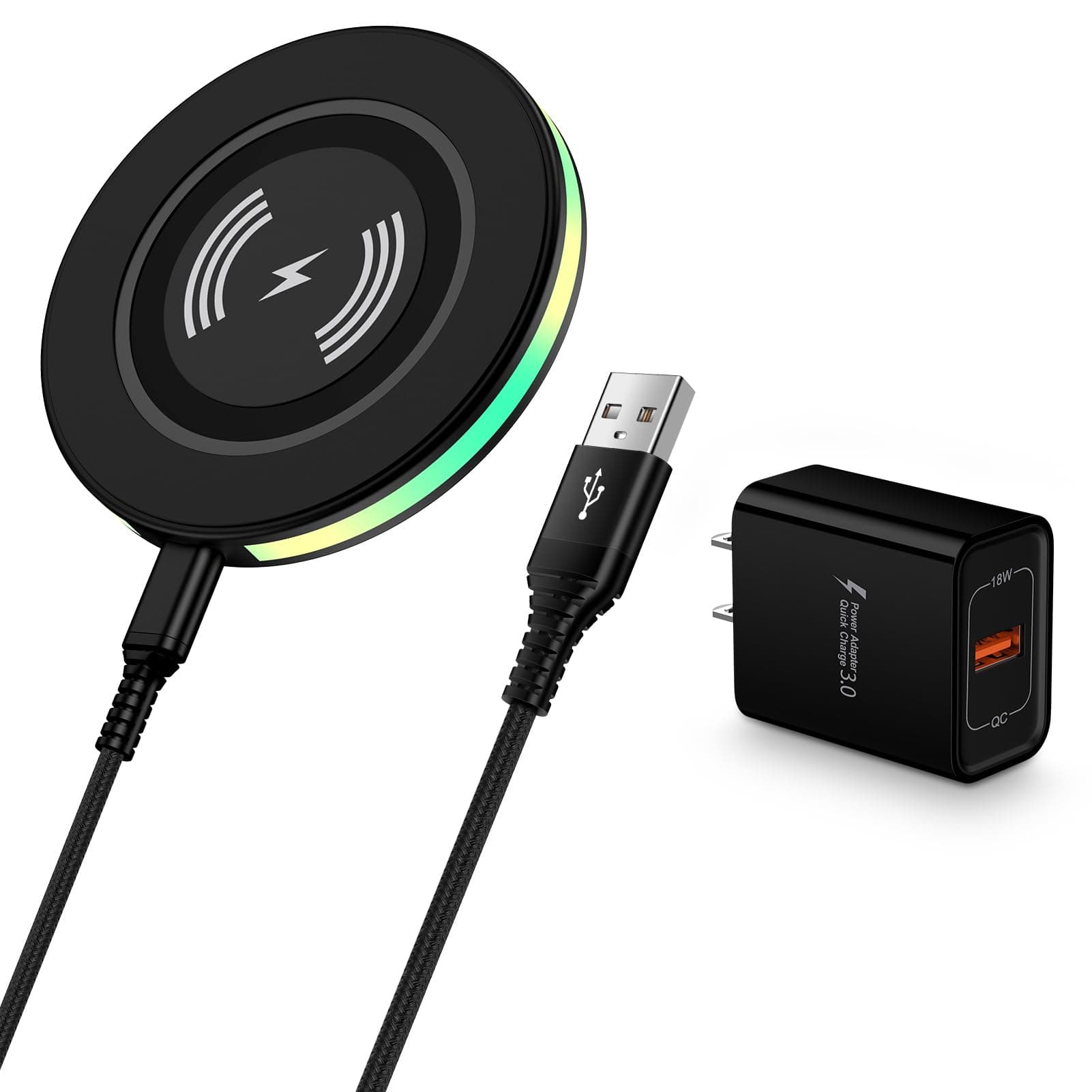 Wireless Charger for Samsung Fast Charging Pad & QC Adapter for Galaxy S24 S23 S22 Ultra S21 FE S20 S10 Note 20 Z Flip Fold 6 5,15W Wireless Phone Charger for Google Pixel 9 8 7 Pro XL Fold