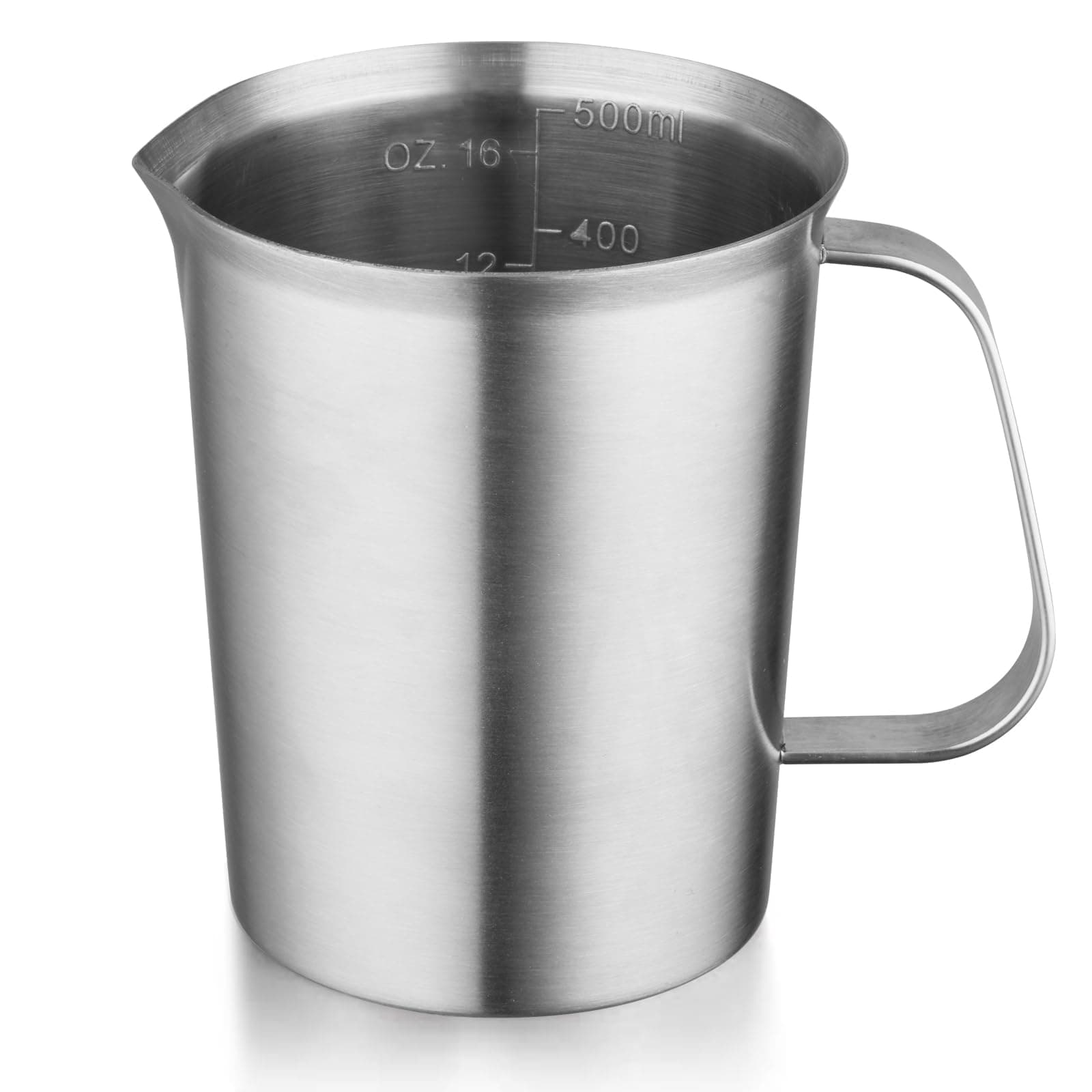 CURTA 18/8 Stainless Steel Measuring Cup with Handle and Pour Lip (Stainless Steel, 16 OZ (2 Cup, 500 ML))