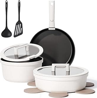 CAROTE 22pcs Pots and Pans Set Non Stick, Detachable Handle Cookware Set White, RV Cooking Set, Dishwasher/Oven/Fridge Safe, Pot and Pan Set, Induction Cookware