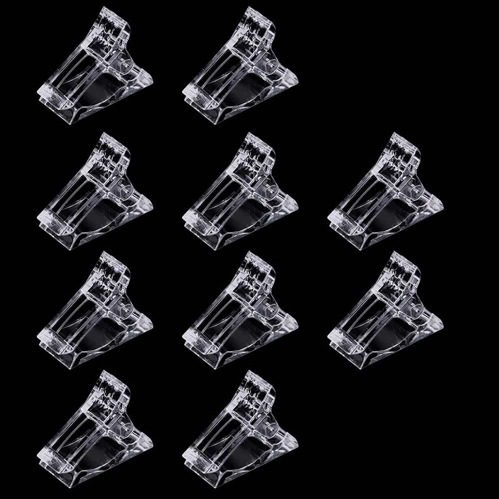 DRDS HUSUM 10Pcs Nail Tips Clip for Quick Building Polygel nail forms Nail clips for polygel Finger Nail Extension LED Builder Clamps Manicure Nail Art Tool (Transparent-10pcs)
