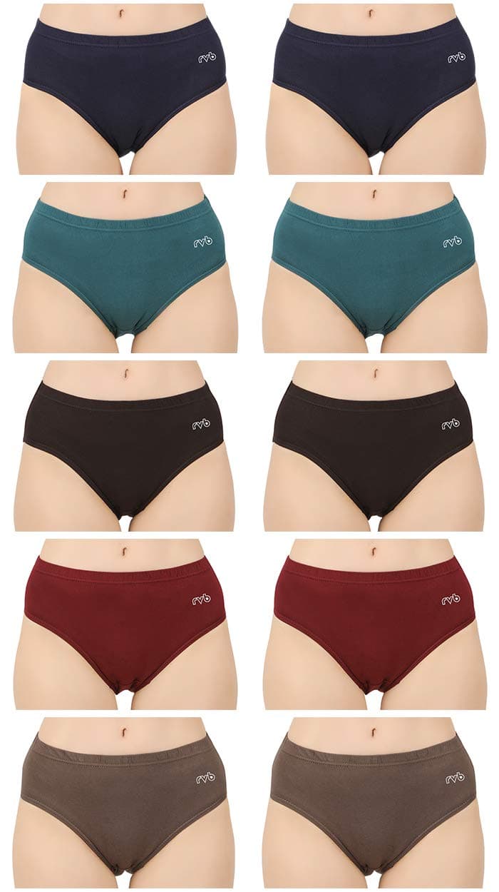 Womens Cotton Panty (Pack of 10), Plain, Assorted Colour, Inner Elastic