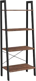 Ladder Shelf, 4-Tier Bookshelf, Bookcase, for Living Room, Bedroom, Kitchen, Home Office, Industrial Style, Steel Frame, Hazelnut Brown and Black LLS044B03