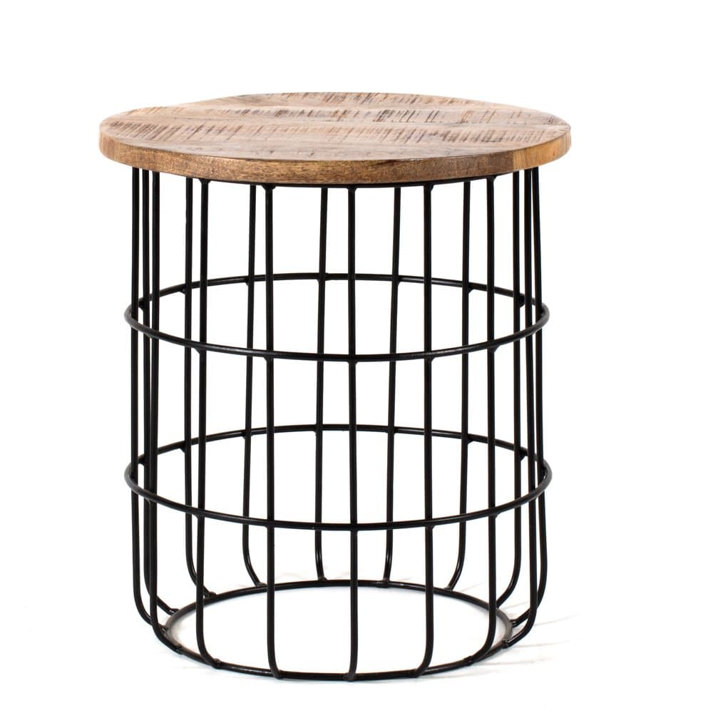 MH London Side Table I Handmade Metal Frame & Solid Mango Wood, Naturally Moisture Resistant, Maintenance Free I Accent Table, Nightstand I 17.8 x 15.75 x 15.75 I Auxon, Black