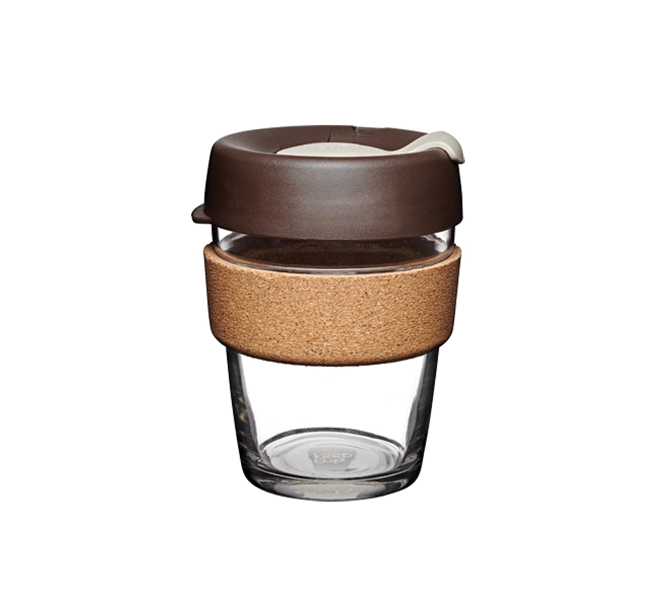 Reusable Tempered Glass Coffee Cup | Travel Mug with Splash proof Lid, Brew Cork Band, Lightweight, BPA Free | Medium | 12oz / 340ml | Almond