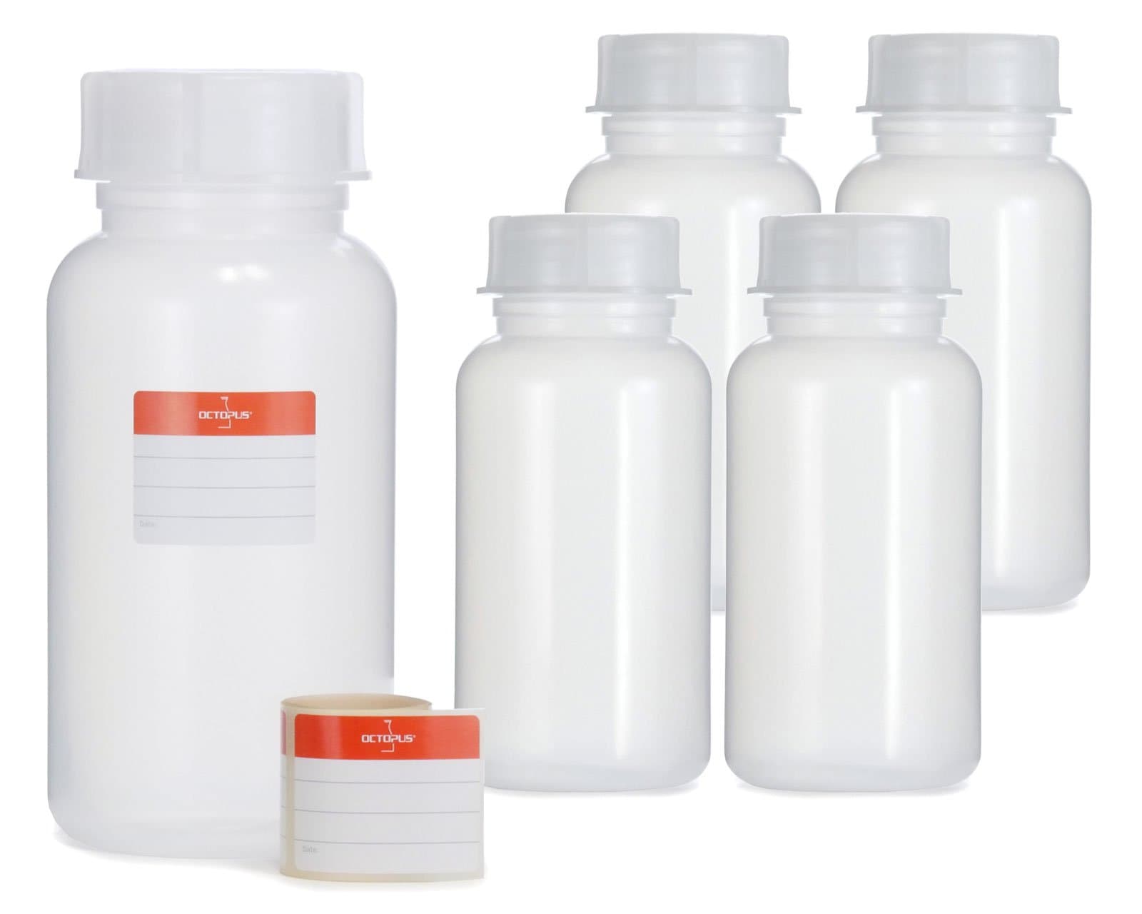 5x 1000 ml LDPE Wide Neck Bottles with Screw Cap - Empty 1 Litre Chemical Lab & Kitchen Storage Containers