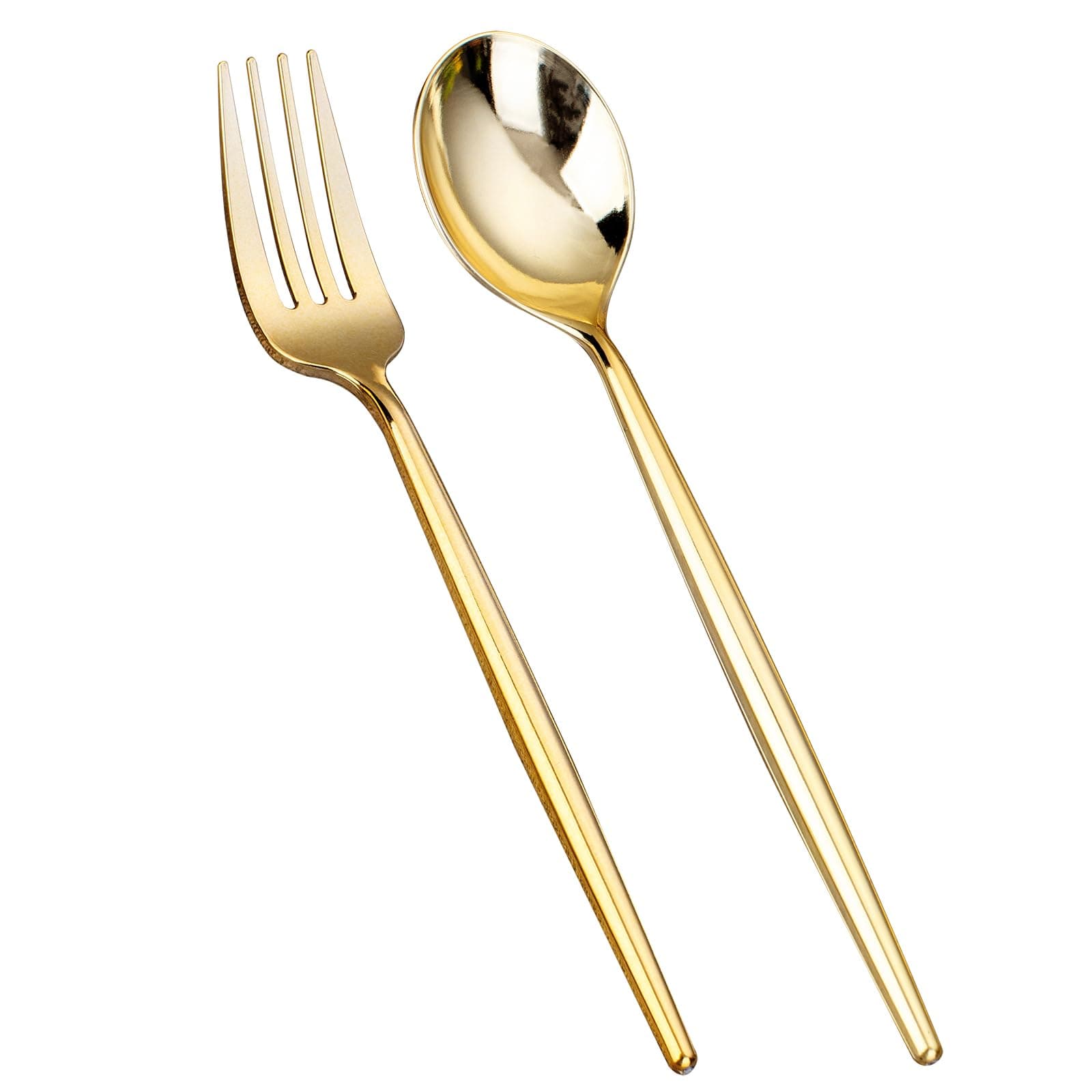SUT 100PCS Gold Plastic Forks and Spoons Heavy Duty Set, 100 Count, Gold Disposable Flatware, 50 Forks, 50 Spoons for Party