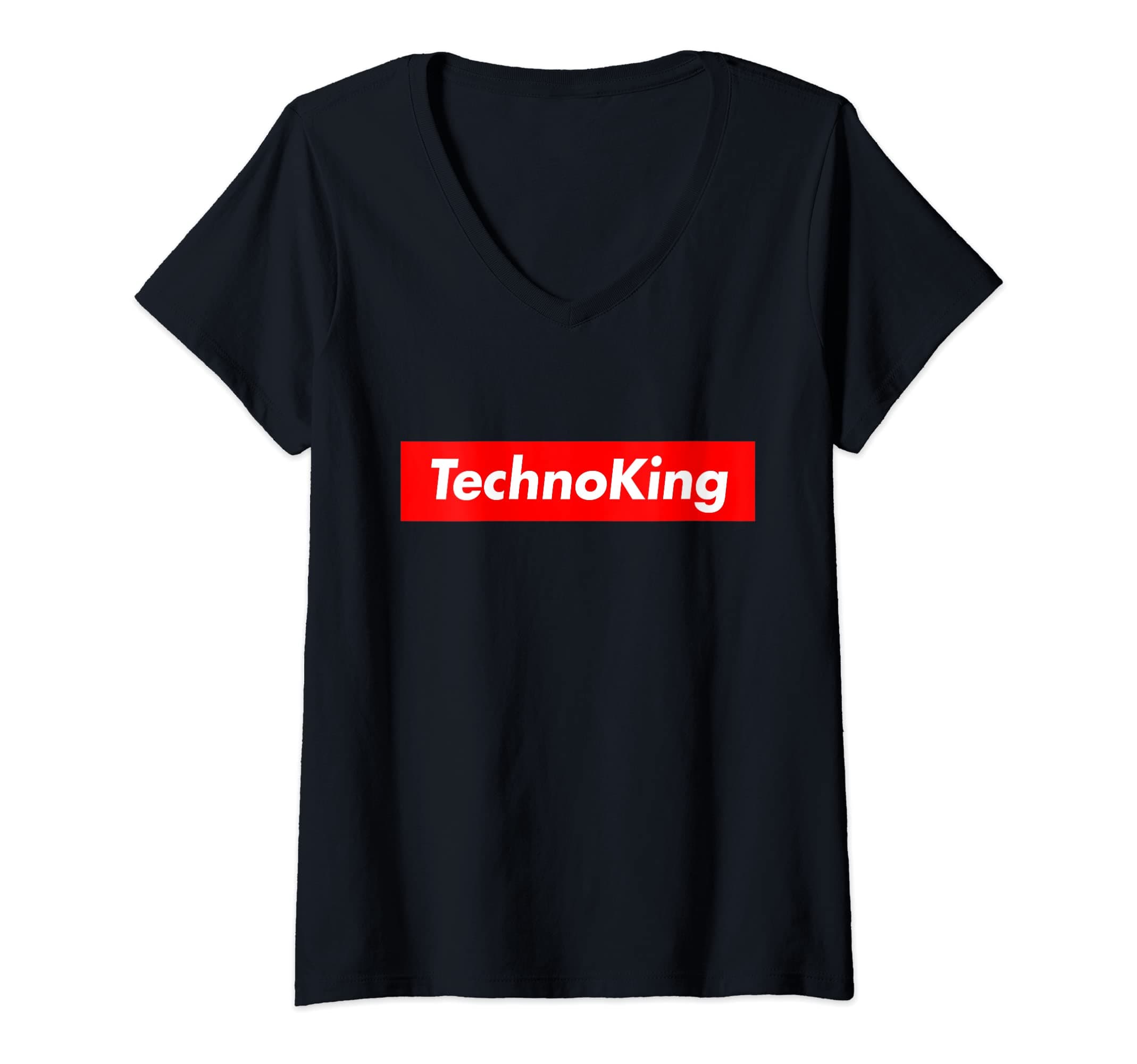 Womens TECHNO KING TECHNOKING MUSIC EDM DANCE RAVER V-Neck T-Shirt