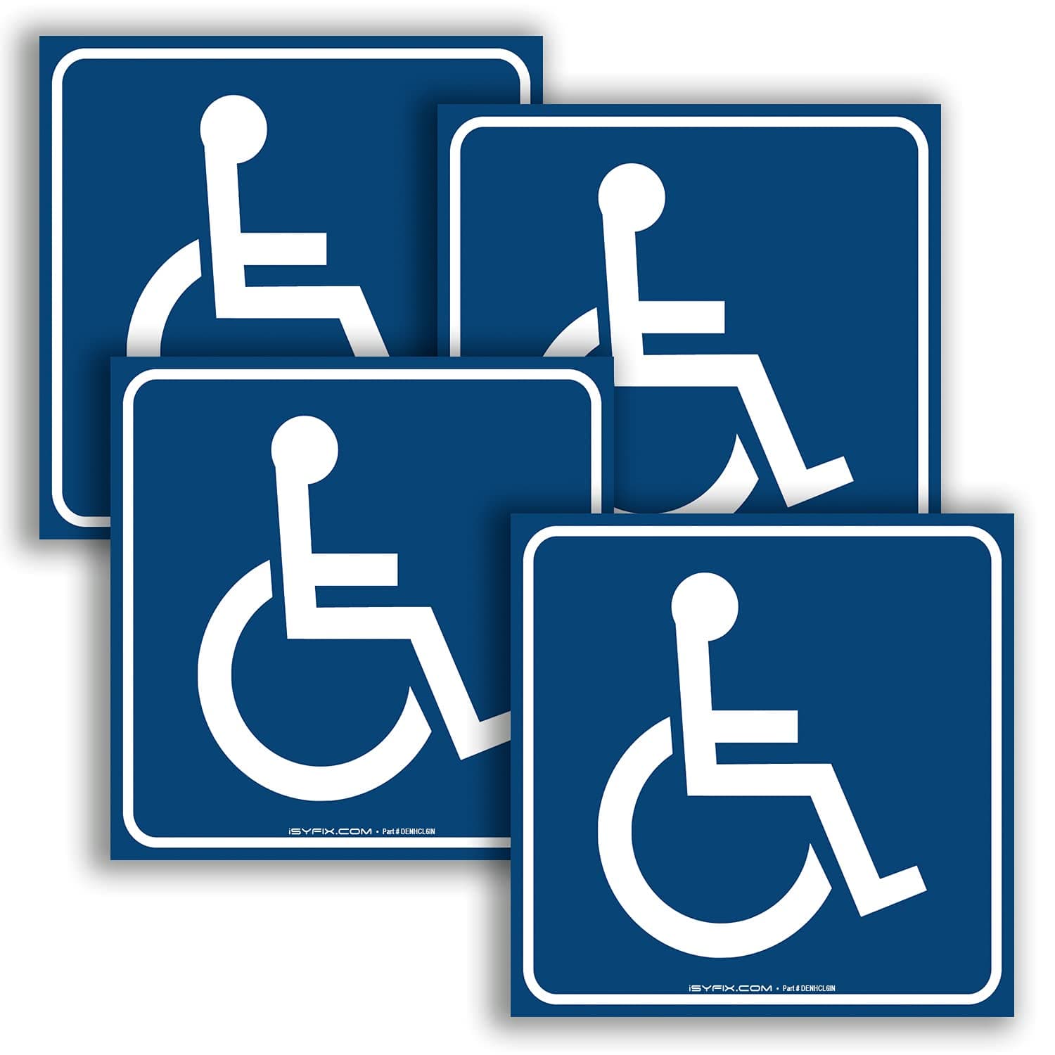 iSYFIX Handicap Signs Stickers Decal Symbol - 4 pack, 6x6 inch - ADA Compliant - Disable Wheelchair Sign, Disability Sticker, Premium Self-Adhesive Vinyl, Laminated, Indoor & Outdoor