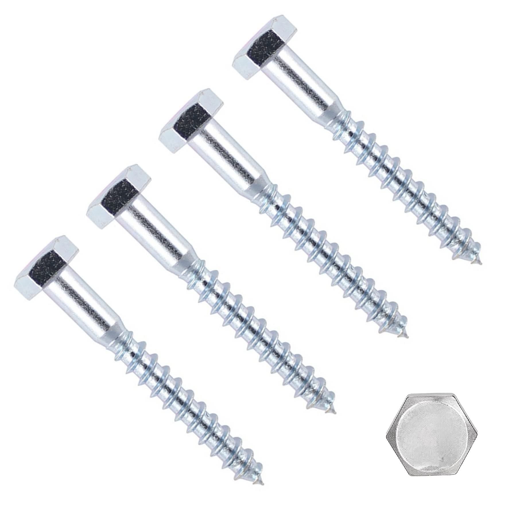 TERF® M12 X 100mm Coach Screws Hex Head M12 (12mm) X 100mm Wood Masonry Brick Concrete Wall Fixing Lag Screw Bolts for Aerial Satellite Dish TV Bracket Fence Shelves Mounting Decking - Pack of 4