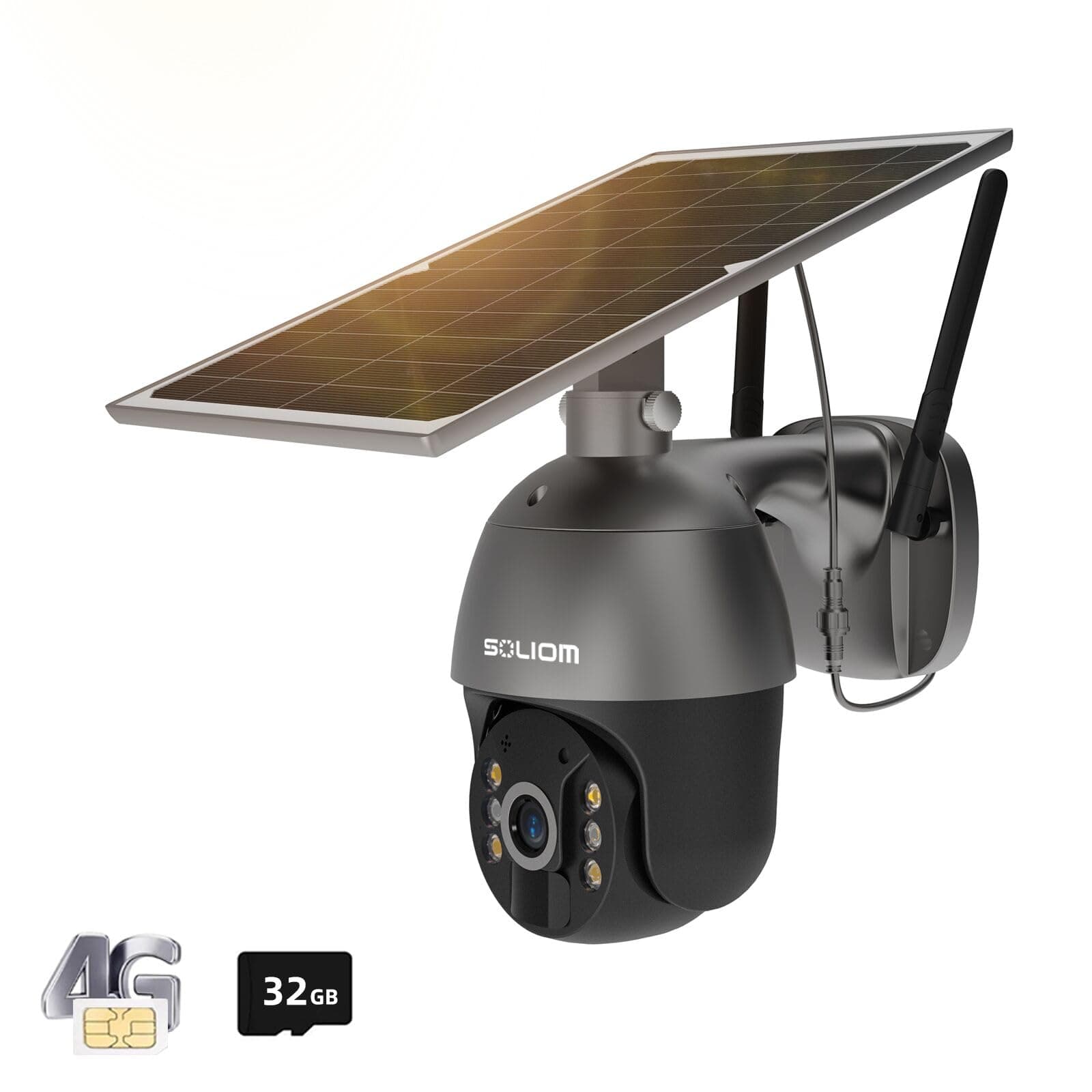 SOLIOM S600 3G/4G LTE Solar Powered Cellular Security Camera Wireless Outdoor, Pan Tilt 360°View Spotlight, 1080p Night Vision, 2 Way Talk, PIR Motion Sensor, No WiFi, US Version, Unlimited Data Plan
