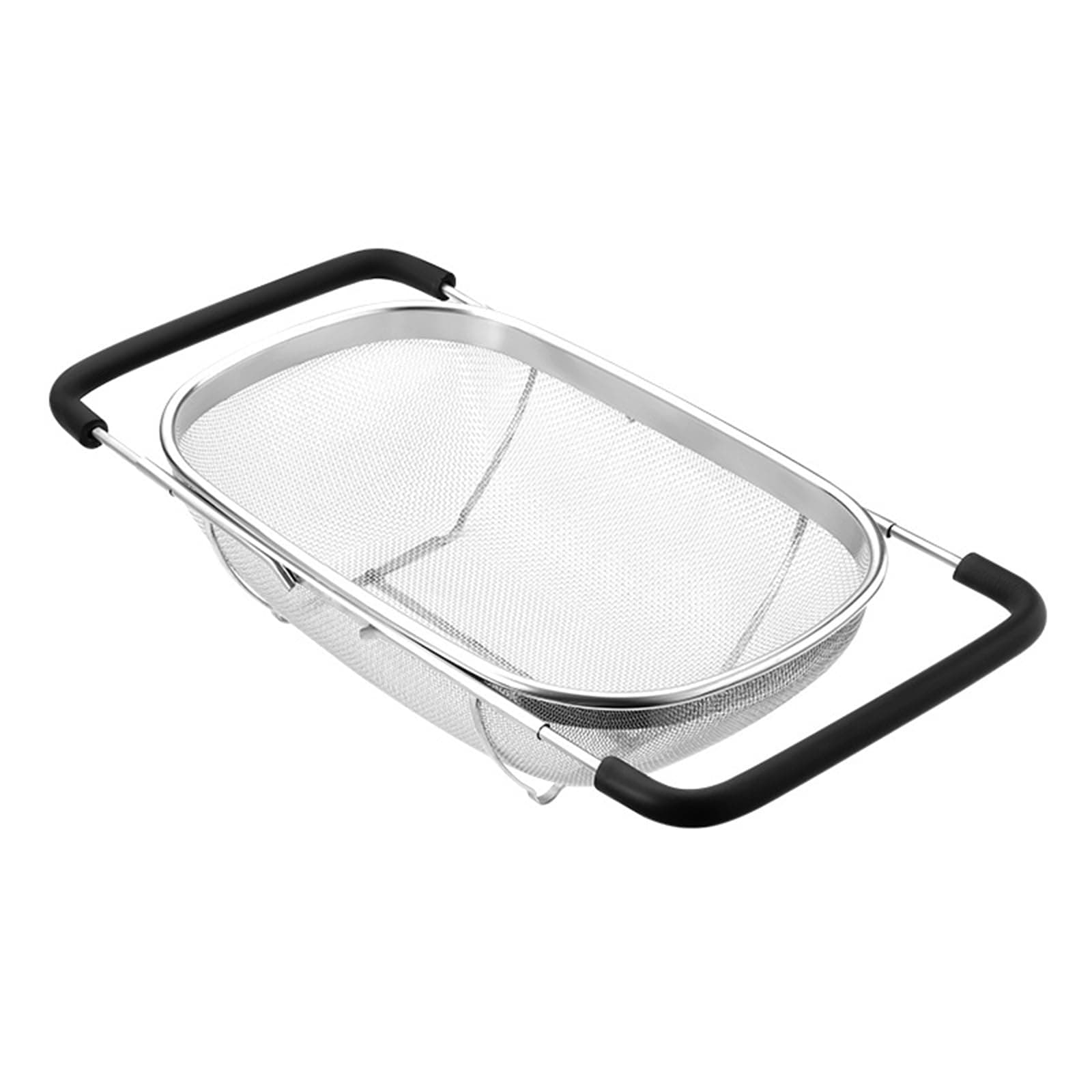 Fine Mesh Colander Over The Sink 6 Quart Stainless Steel Strainer Basket & Expandable Rubber Grip Handles - Strain, Drain, Rinse Fruits, Vegetables