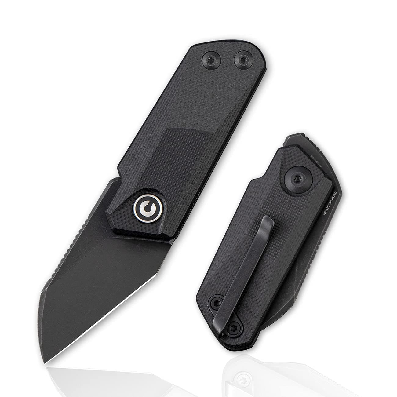 Ki-V Front Flipper Pocket Knife, Double Detent Slip Joint Small Folding Knife with Deep Carry Pocket Clip For Easy EDC C2108B (Black)