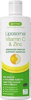 Igennus Advanced Liposomal Vitamin C 1000mg & Zinc Bisglycinate Liquid, 30-90 Servings, Immune Support for Adults & Kids 5+, Non-GMO, Sugar-Free, Citrus & Vanilla Flavor