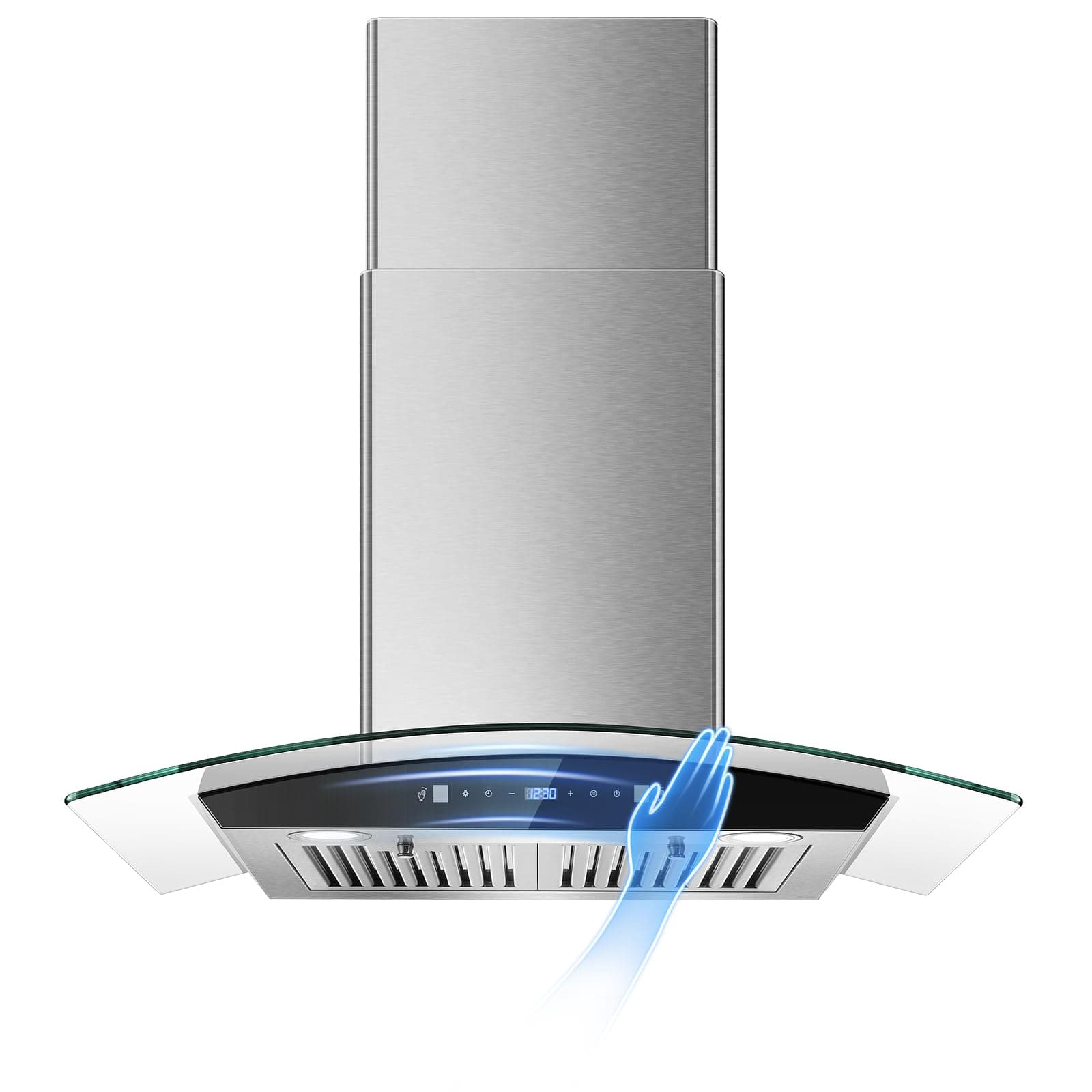 Range Hood 30 Inch, Tieasy Wall Mount Kitchen Hood with Ducted/Ductless Convertible Duct, Stainless Steel Chimney and Baffler Filters, Touch Control Fan Timer, LED Lights, 3 Speed Fan