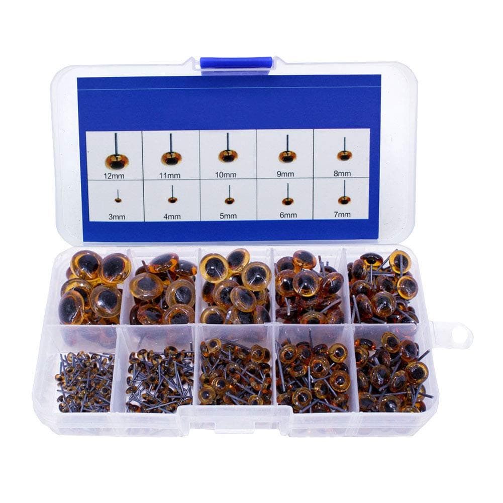 Bestartstore 1Box(100pcs) 3/4/5/6/7/8/9/10/11/12mm Amber Glass Eyes Kits for Needle Felting Bears Dolls Decoys Sewing