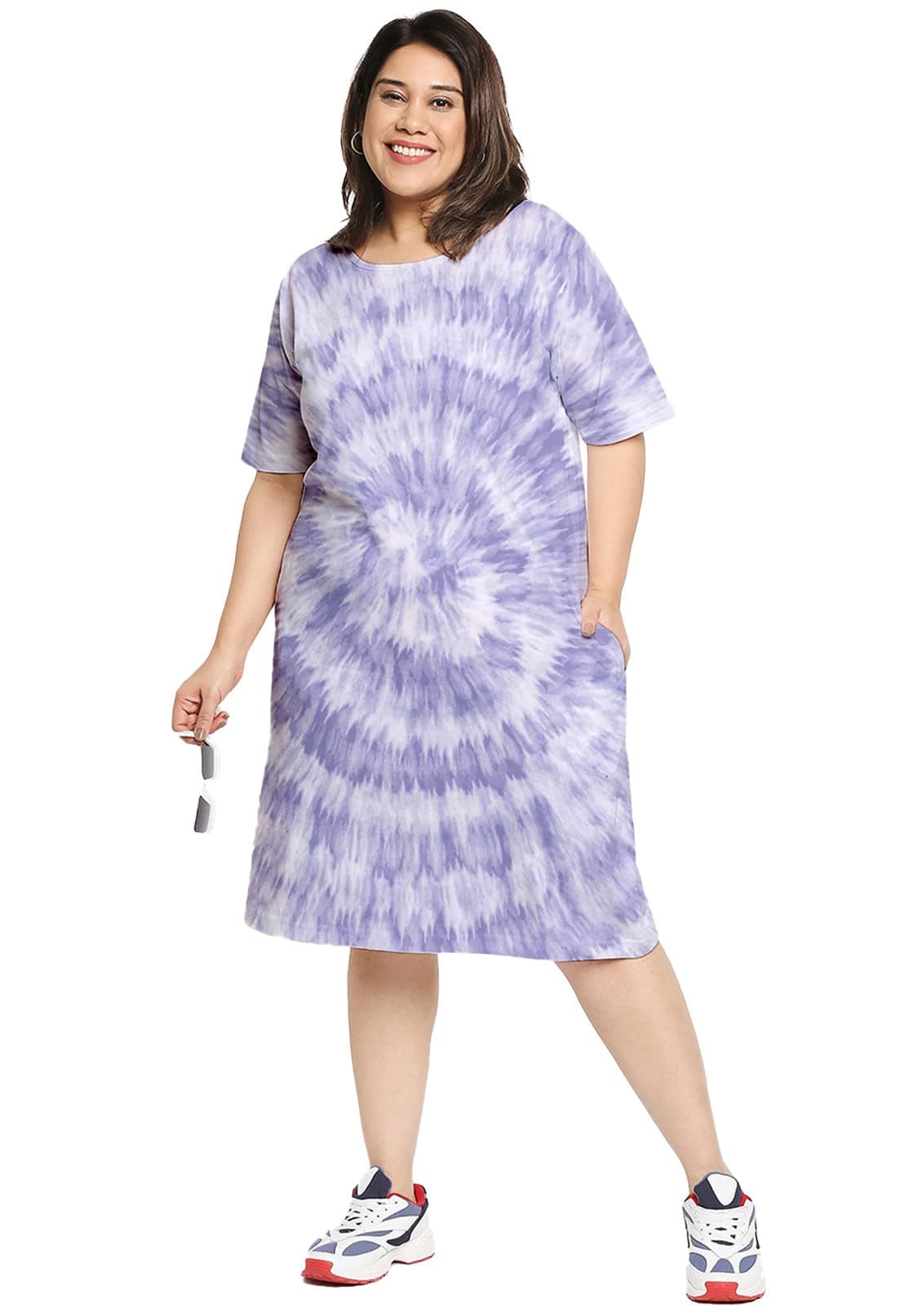 Women's Plus Size Tie-Dye Printed Midi Knee Length Tshirt Dress