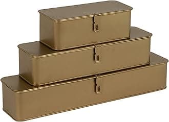 Creative Co-Op Decorative Metal Boxes with Gold Finish (Set of 3 Sizes)