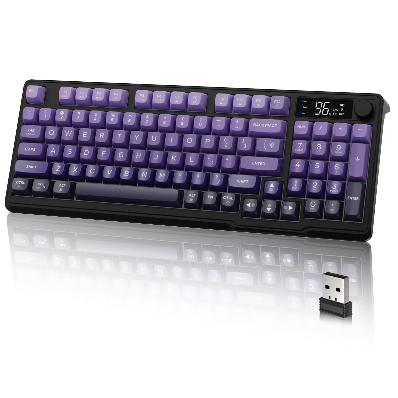 LexonElec M96 Gaming Keyboard, Button Control Keyboard, RGB LED Backlit with Display Screen, PBT Keyboard, 94 Key Layout for Win/Mac - Grape Purple