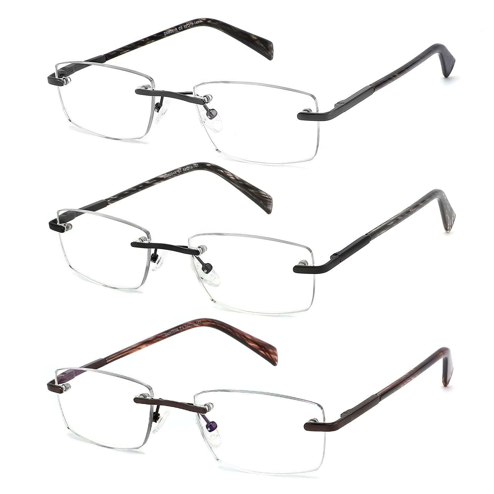JJWELL 3 Pack Reading Glasses for Men Blue Light Blocking Rimless Readers with Spring Hinge Anti Eyestrain/Computer Glare/UV