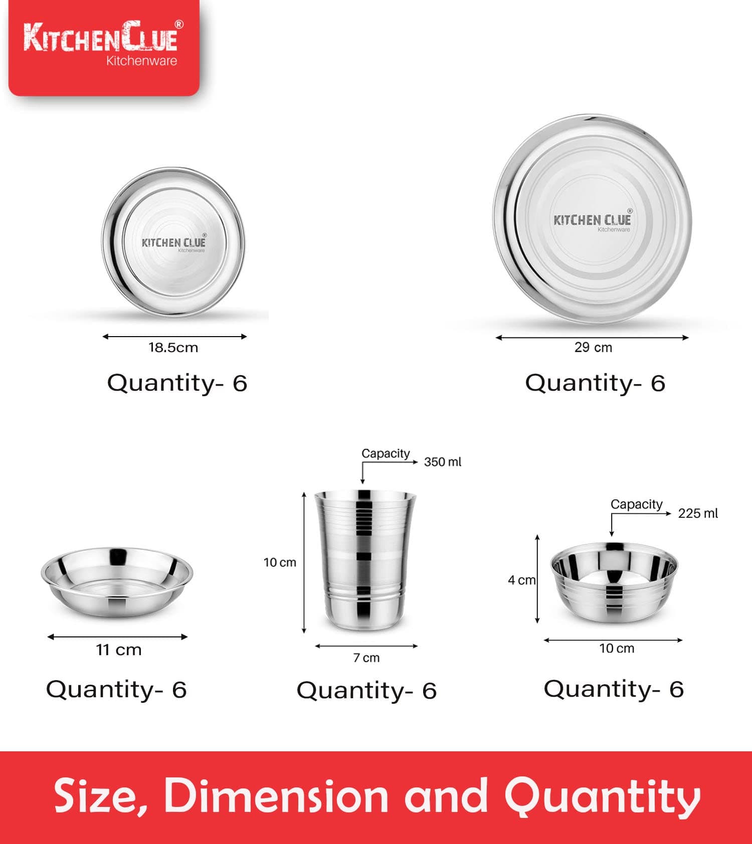 KITCHEN CLUE Premium Grade Quality Stainless Steel Dinner Set of 46 Pcs, Silver Touch Design - Attractive & Stylish Looks - Add Grace to Your Kitchen - Exclusive Kitchen Set for Home - Highly Durable