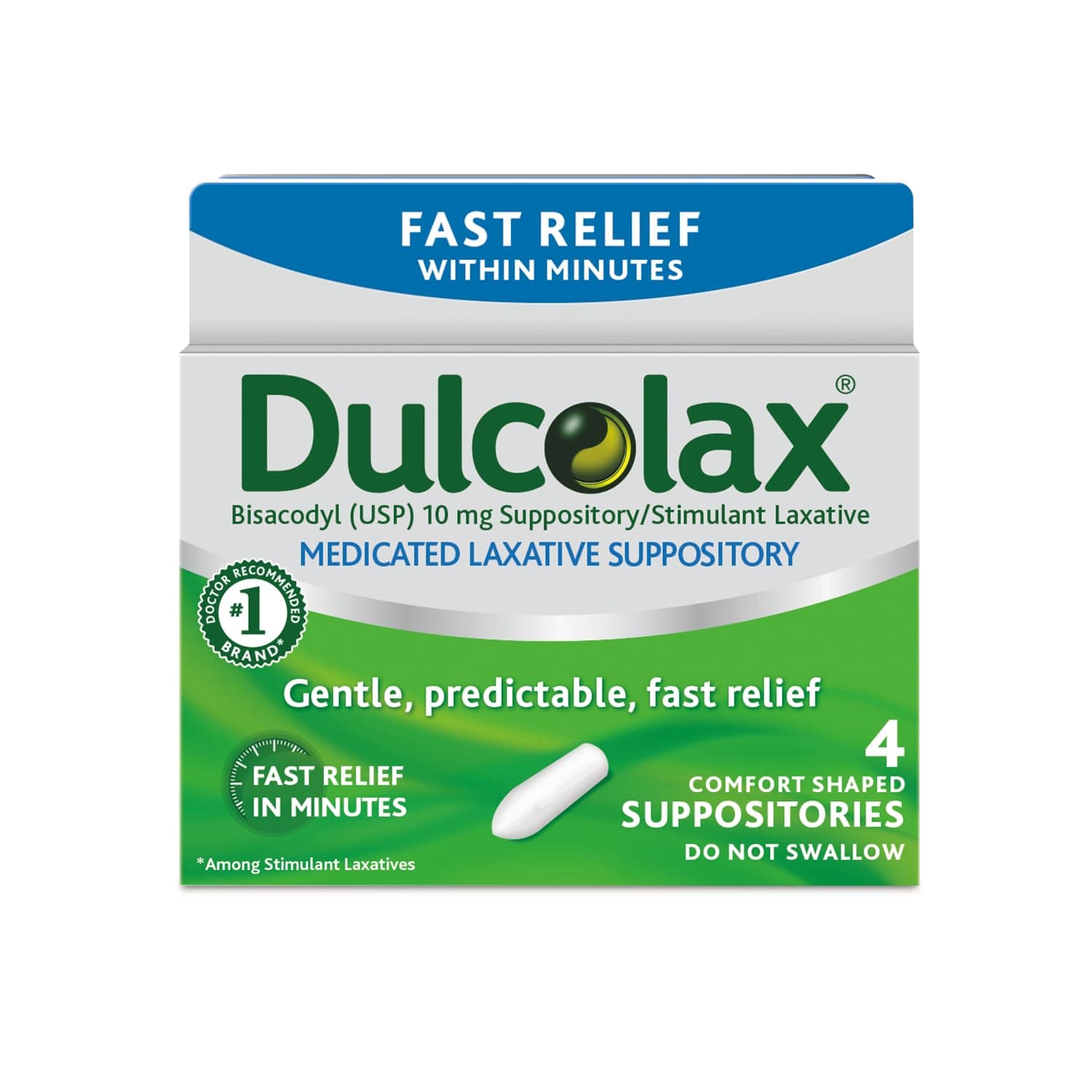 Fast Relief Medicated Laxative Suppositories, Bisacodyl, 10 mg, 4 Count