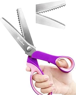 Pinking Shears for Fabric Scalloped Craft Scissors, 100% Stainless Steel Sewing Pattern Scissors for Fabric Cutting & Craft Shears for Decorative Edge (5mm)