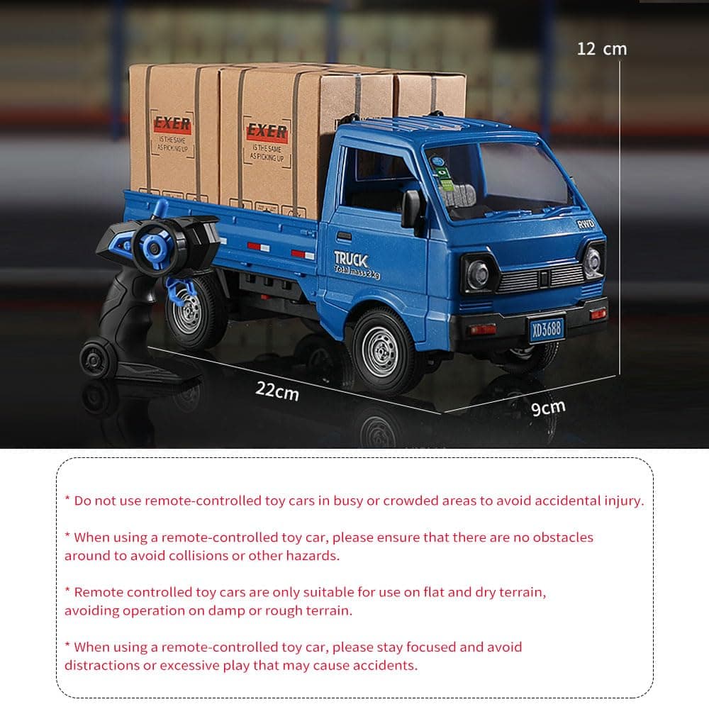 GoolRC Remote Control Car Kei Truck, 1:16 Scale RC Transport Pickup Truck with Spray and Light, 2.4GHz All Terrain RC Cars for Kids and Adults Christmas or Birthday Gift (Blue)