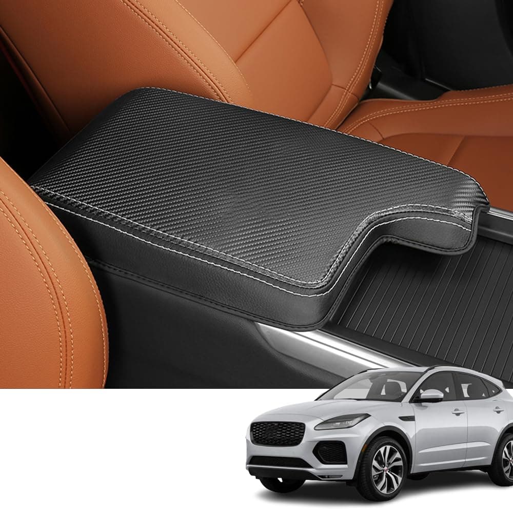 Custom Interior Accessories for F-PACE FPACE/XF 2017 2018 2019 2020 PU Leather Center Console Armrest Box Cover Armrest Cushion Central Armrest Protector Pad(Carbon Fiber)