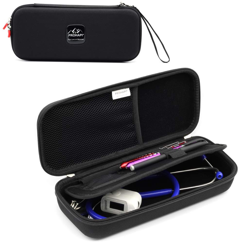 Hard Stethoscope Case, Large Stethoscope Carrying Case with ID Slot, Compatible with 3M Littmann/ADC/Omron/MDF Stethoscope Includes Mesh Pocket for Nurse Accessories (Black)