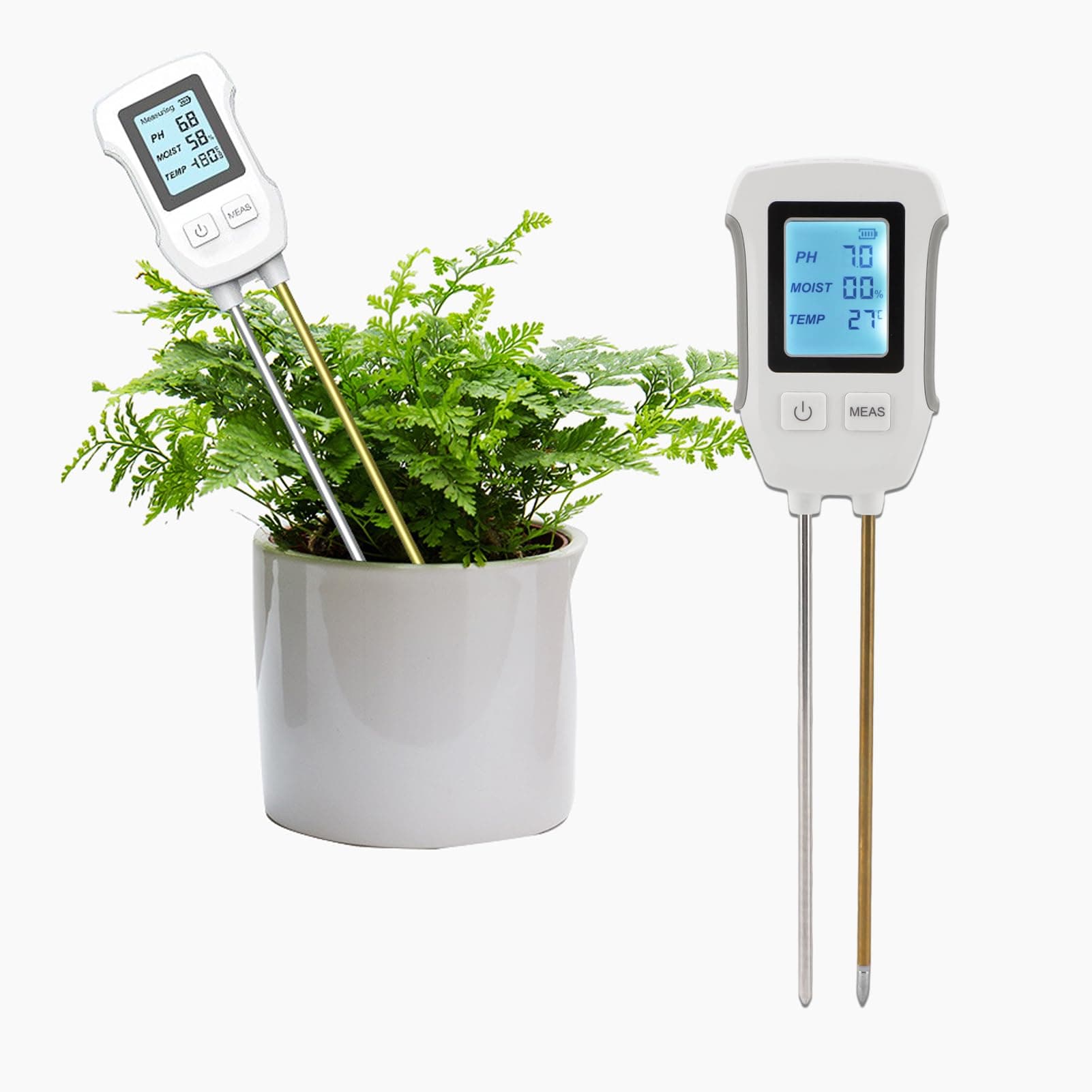 Goshyda Soil Moisture Meter, 3 in 1 Soil Moisture Temperature Tester with Dual Probe, Digital Display, Plant Water Monitor Hygrometer Sensor for Gardening Planting Crops