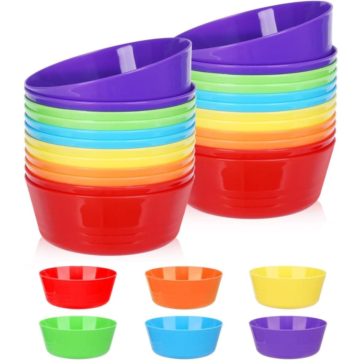 LATERN 24Pcs Reusable Plastic Bowls, 300ml Unbreakable Kids Plastic Bowls Microwave Dishwasher Safe Toddler Bowl for Cereal Soup Snack Fruit Salad (6 Colors)