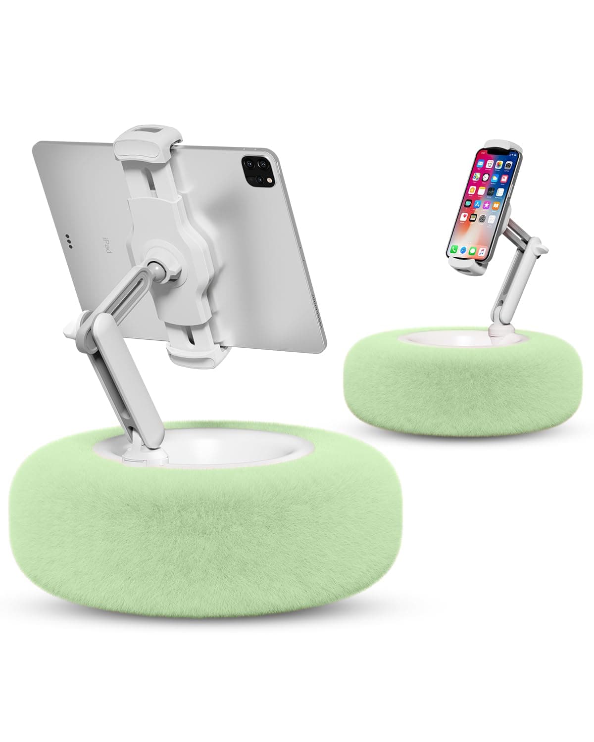 Viozon Tablet Stand Pillow, Compatible with 4.7"-13" Phone/Tablet, iPad, iPhone, Samsung, Google, Kindle, 360°Adjustable Phone Holder for Bed with Soft Plush Fabric, and Detachable Bowl, Green