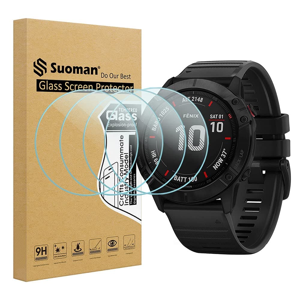 Suoman 4-Pack for Garmin Fenix 6X Pro / 6 X Pro Solar / 6X Sapphire Screen Protector, 2.5D 9H Hardness Ultra-Thin Tempered Glass Screen Protective Film [Anti-Scratch]