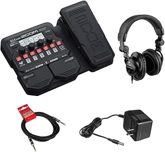 G1X Four Guitar Effects Processor (Built-In Expression Pedal) with Polsen HPC-A30 Monitor Headphones, 9V Power Adapter & 10ft Instrument Cable Bundle