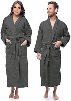 100% Cotton Shawl Collar Bathrobe for Women & Men – Terry Cloth, Lightweight Plush Long Spa & Hotel Luxury Robe