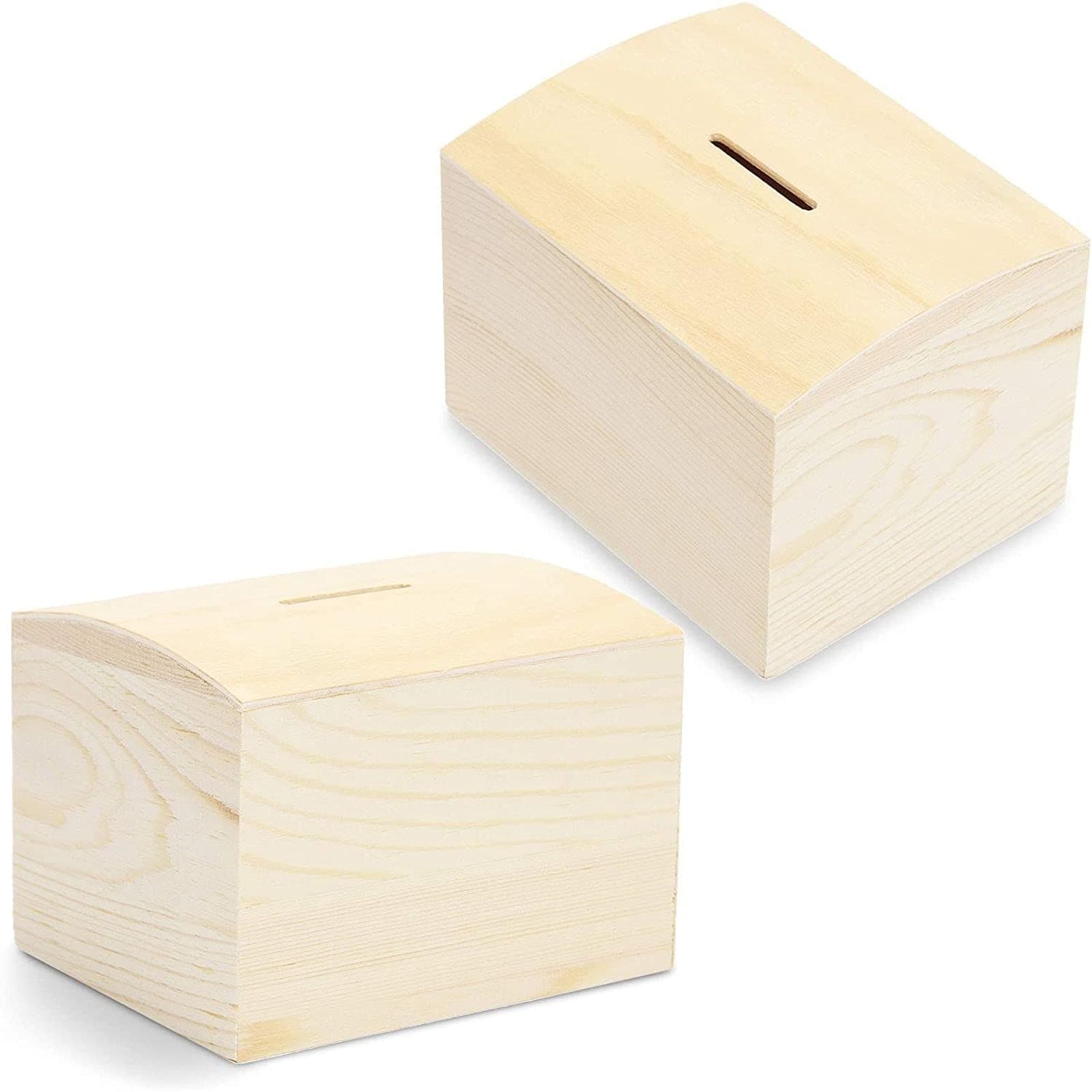 Bright Creations Plain Wood Money Box Unfinished - 3.9 x 3.1 x 2.9 in, 2-Pack, Off-White - Coin Bank for Crafts & DIY Tzedakah - Small Wooden Box for Collecting Coins & Savings
