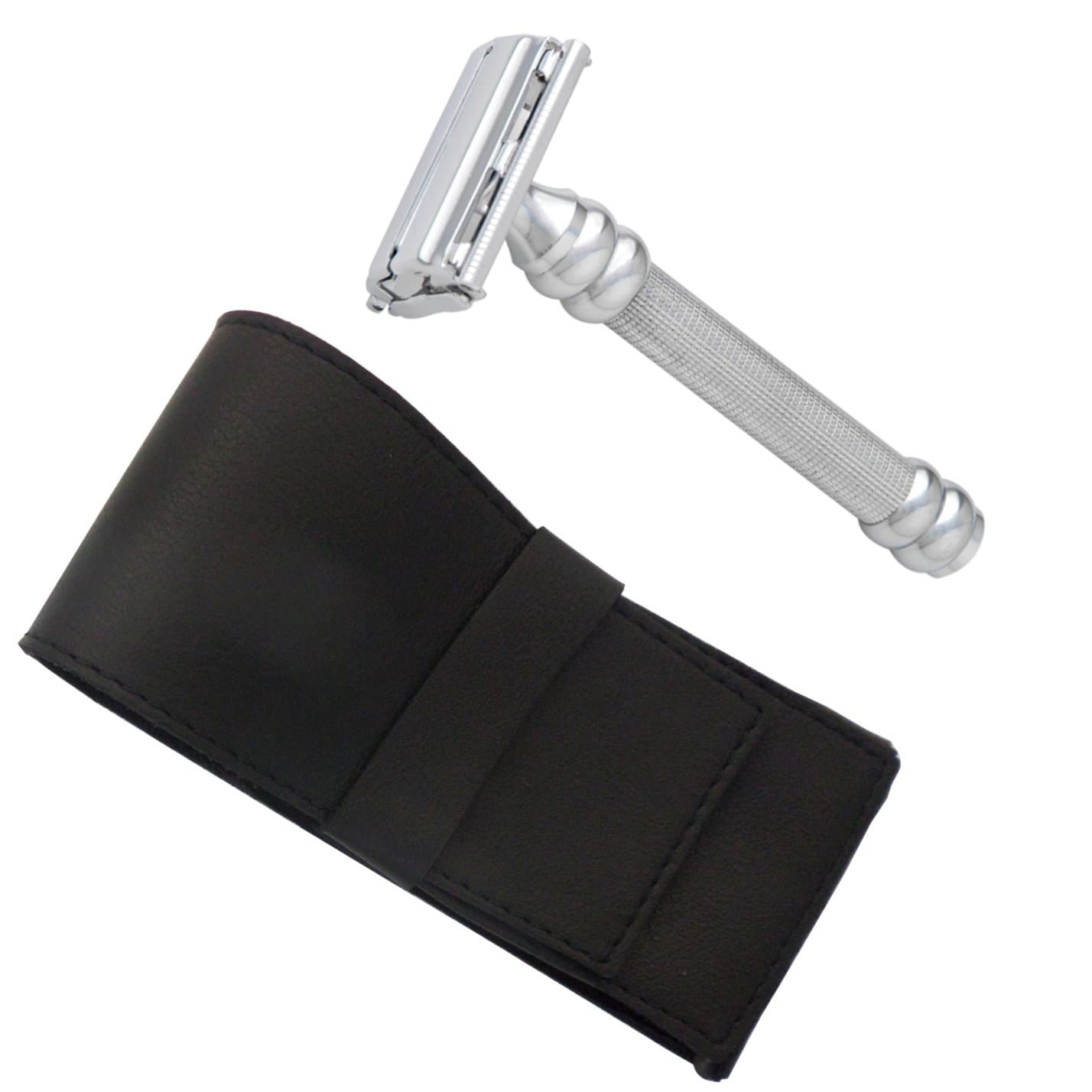 Butterfly Double Edge Safety Razor, Chrome-Plated in Leather Case - Castiles Original