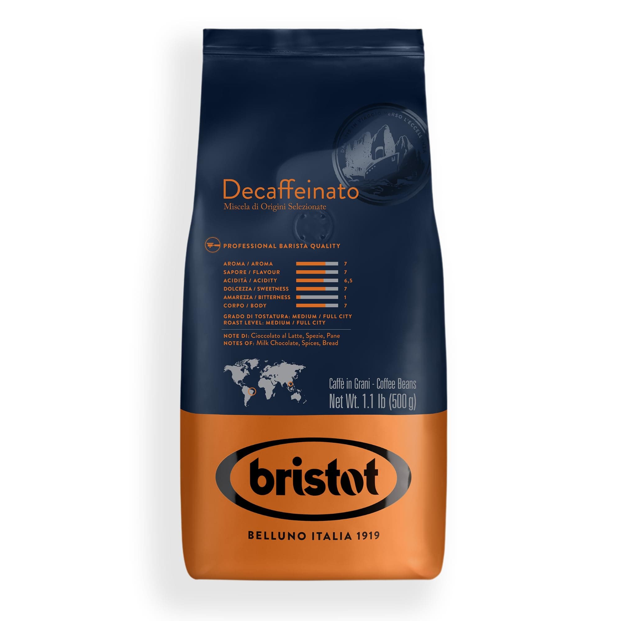 Bristot Decaffeinato Italian Coffee Espresso Blend