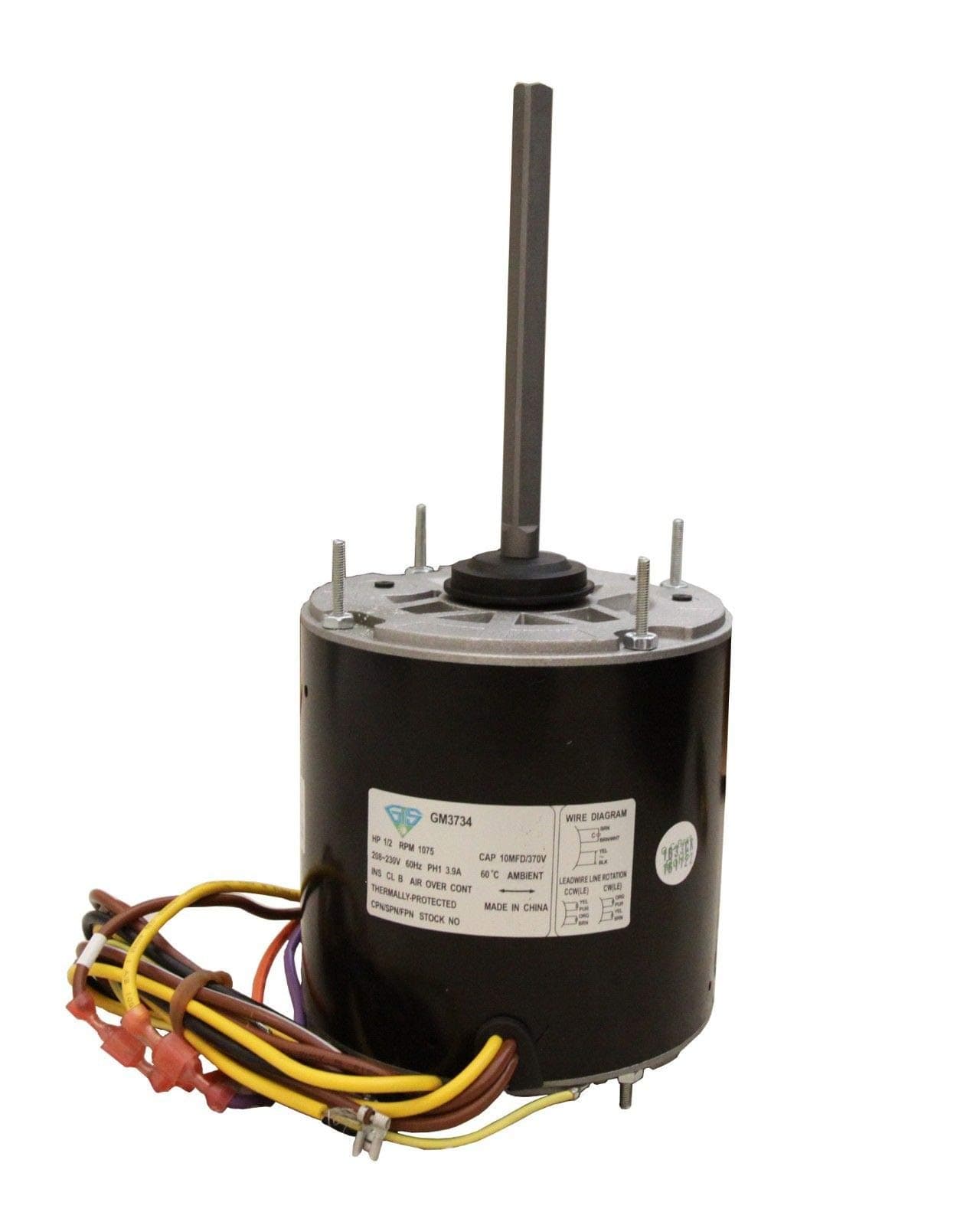 GM3734 5.67-Inch Direct Replacement Motor, 1/3 HP, 208-230 Volts, 1075 RPM, 3.9 Amps, 60Hz, Condenser Fan Motor with Single Phase, Enclosure Construction, Extended Thru Bolts, Ball Bearings