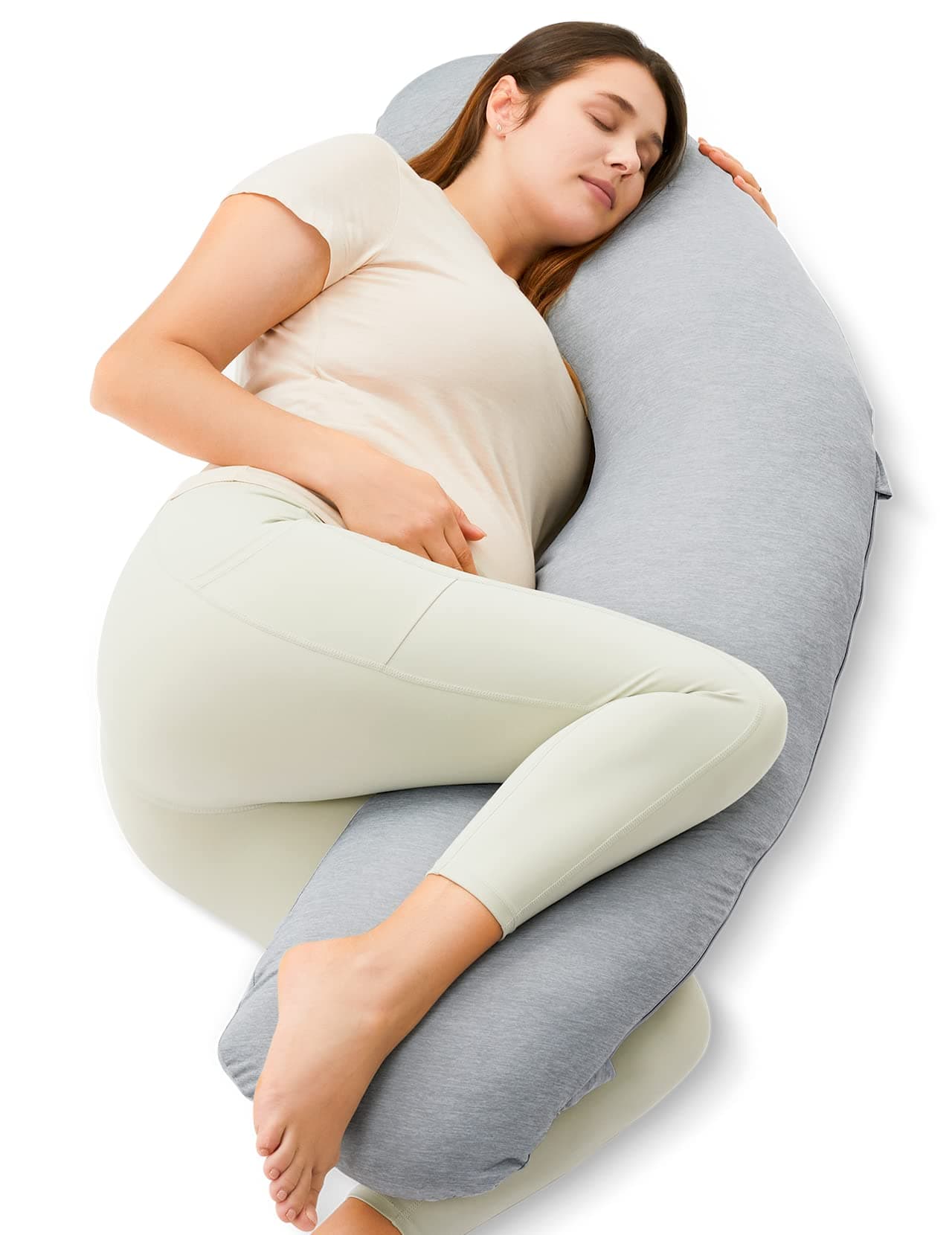 J-Shaped Pregnancy Pillow for Sleeping with Cooling Cover – Maternity Body Pillow for Pregnant Women, Side Sleeper Support for Belly, Hip & Leg, Deep Grey