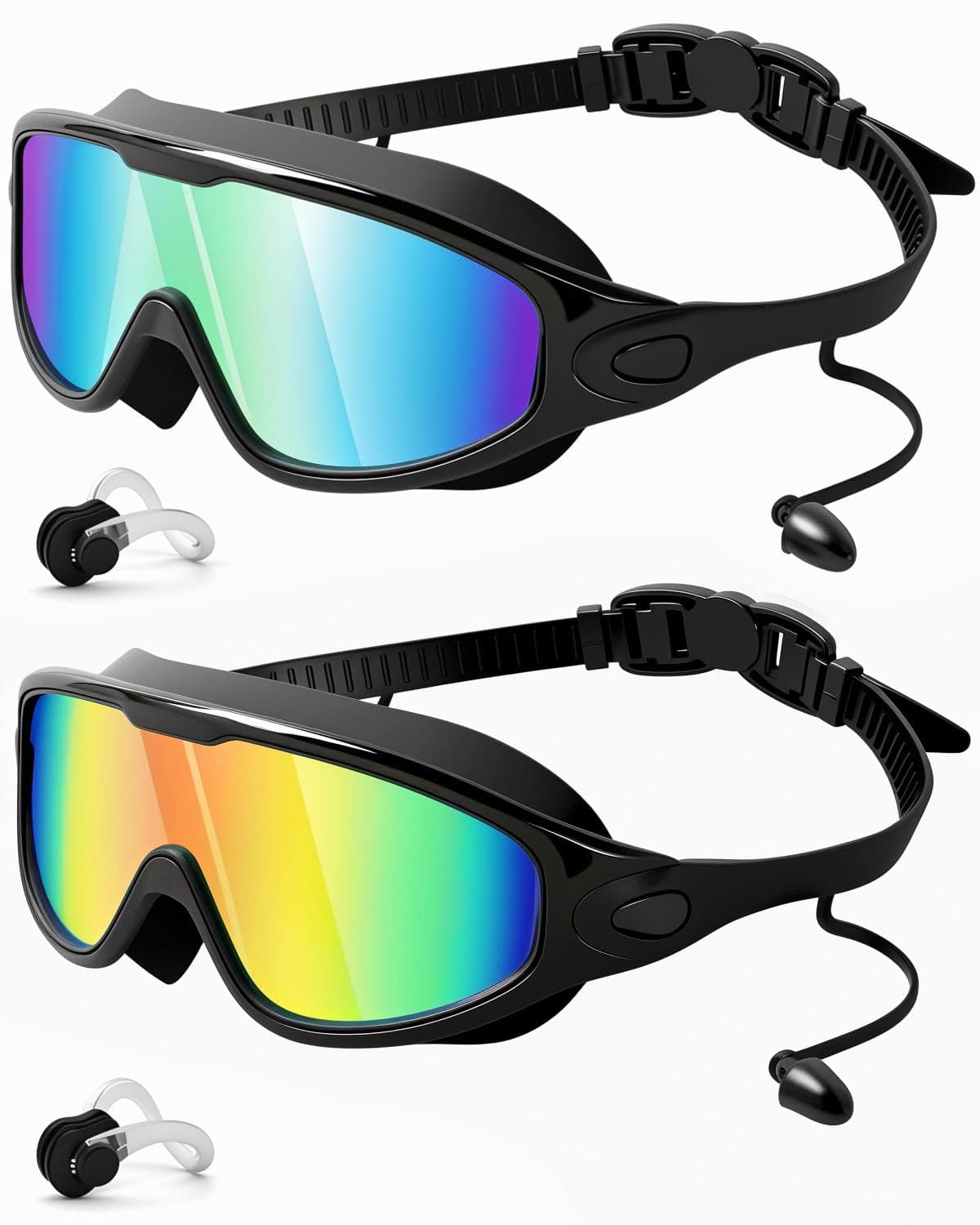 Rantizon Swim Goggles 2 Pack, Adjustable Wide View Anti Fog&UV Swimming Goggles for Audlt, No Leaking Swim Glasses for Men Women Youth, Aqua & Bright Orange