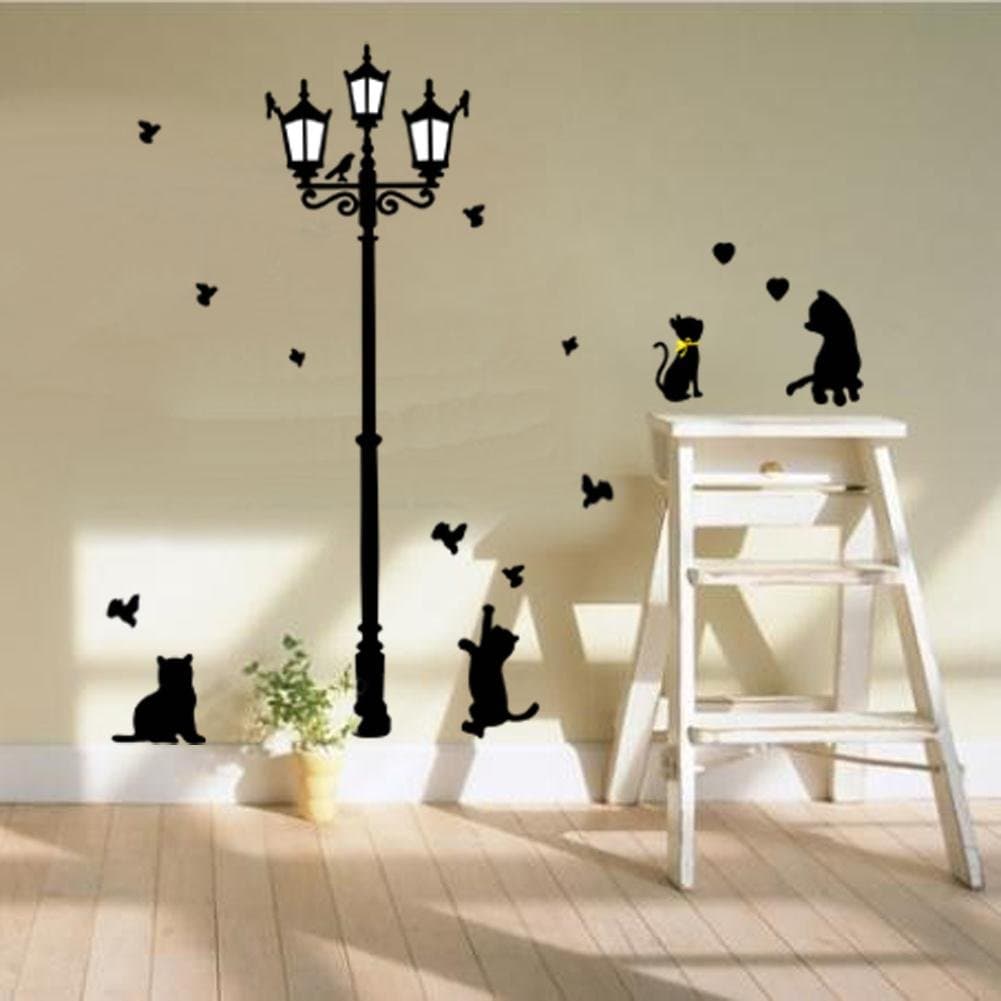 Soledi Wall Sticker Lamp 4 Cat Bird Removable Drawing Room Home Workplace Black Street Light Lamp