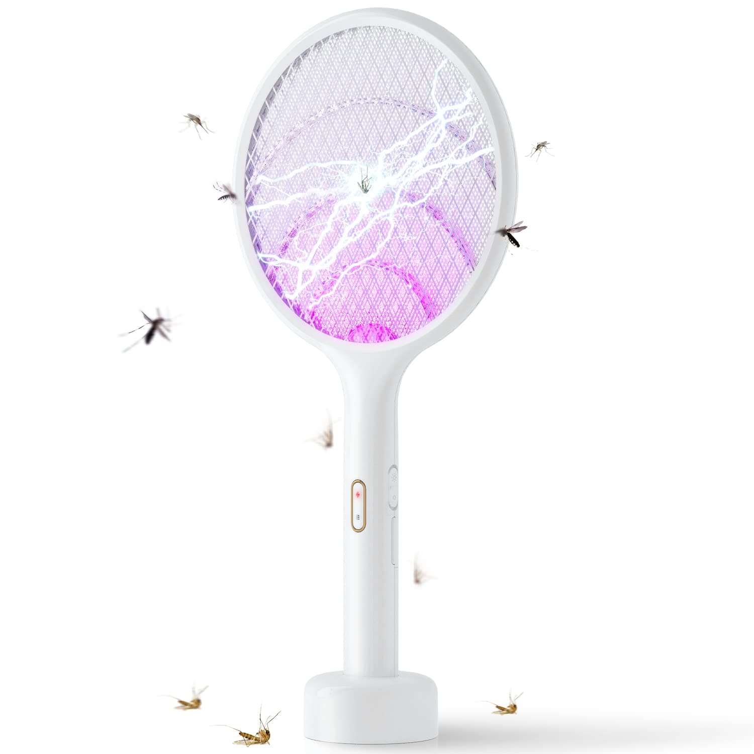 YISSVIC Electric Fly Swatter 4000V Bug Zapper Racket Dual Modes Mosquito Killer with Purple Mosquito Light Rechargeable Base for Indoor and Outdoor Home Office Backyard Patio Camping (1 Pack)